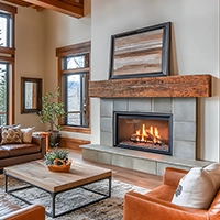 Fireplace on a stone wall