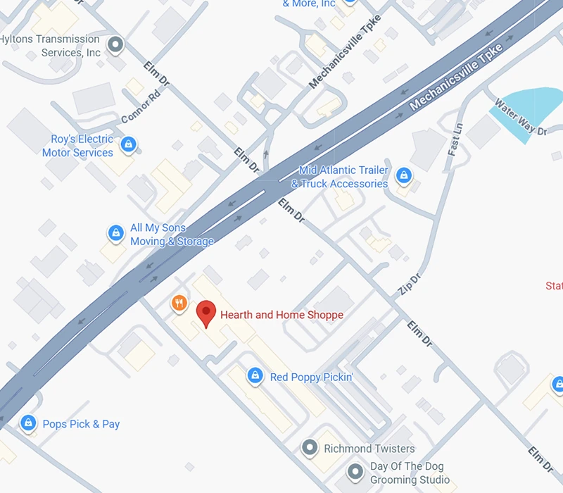 Map showing location of Hearth and Home Shoppe